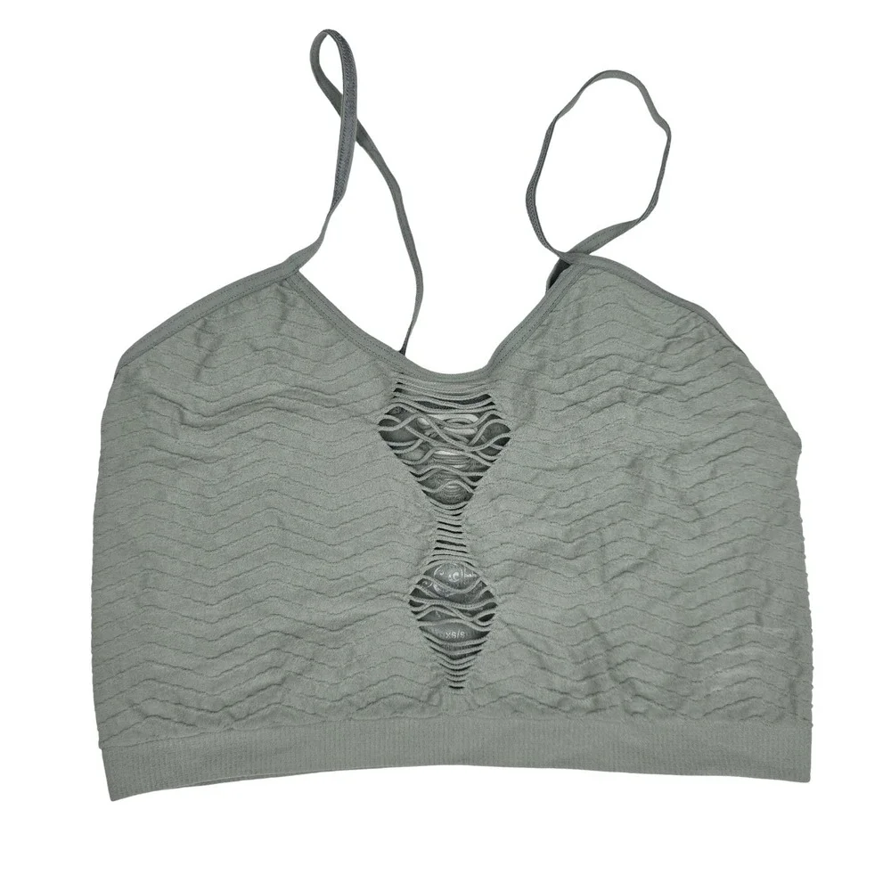 BKE Laser Cut Bralette XS/S Green Seamless Longline Cami Boho Strappy